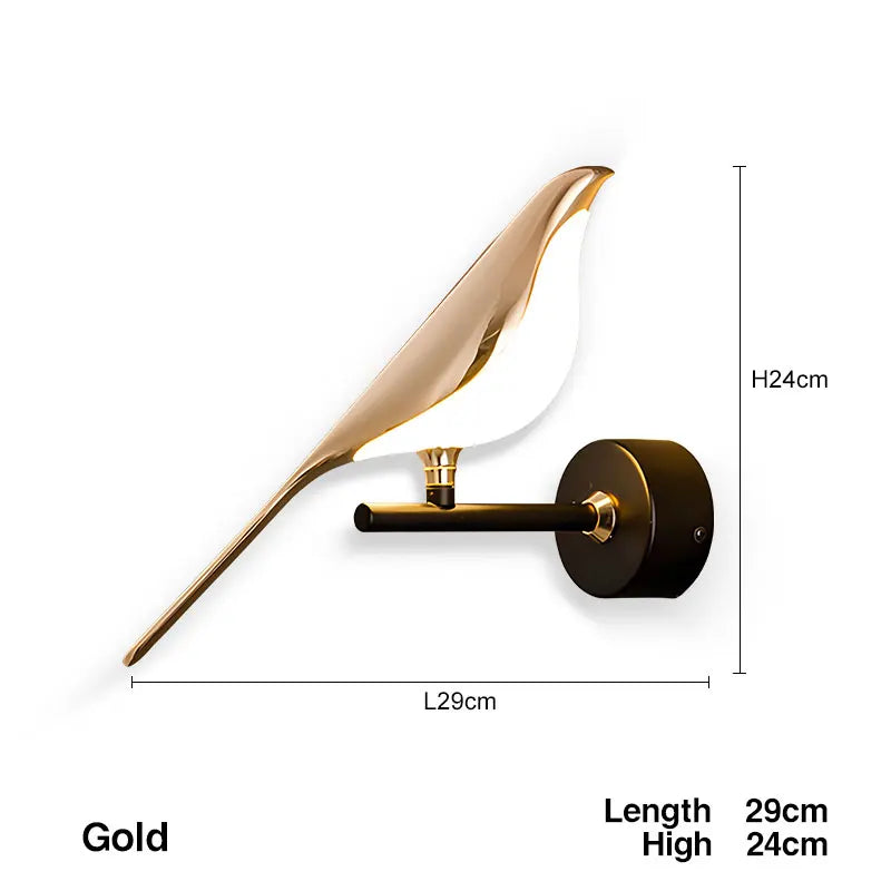 applique murale lampe oiseau moderne led interrupteur tactile salon chambre couleur or