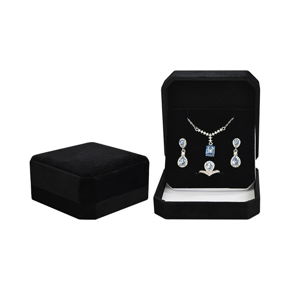 boîte bijoux velours rouge blanche grise classique portable rangement colliers boucles d'oreilles étui transport