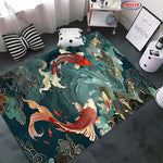 Tapis salon carpe koi 3D blanc motif nuage
