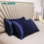 housse coussin satinée bleu marine moderne pièces literie polyester opaque fixations