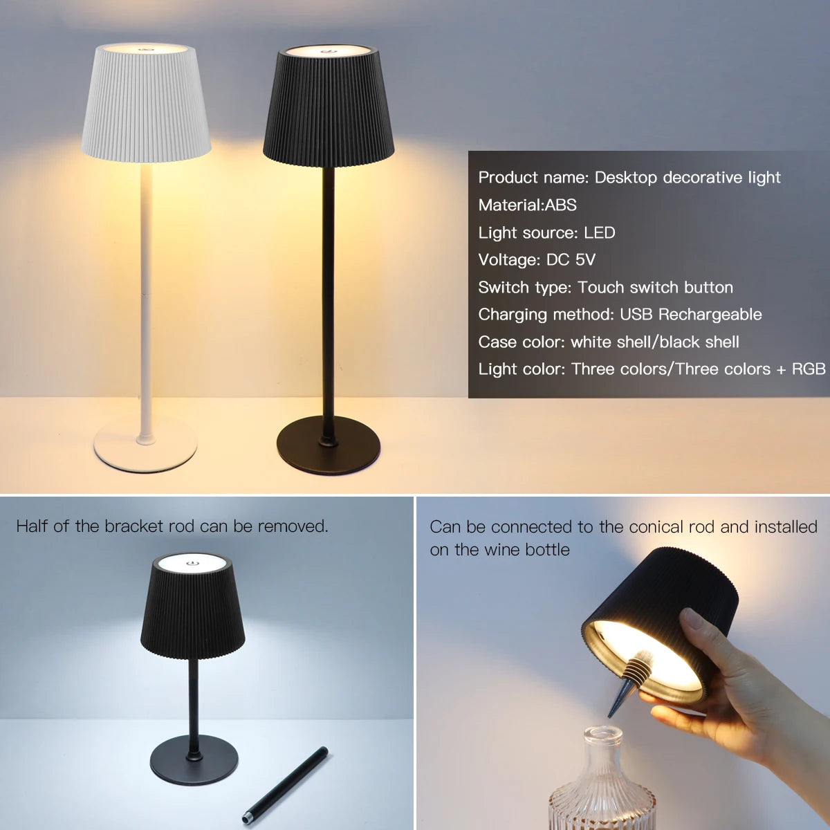 lampe décorative led rechargeable usb plusieurs couleurs abatjour opaque moderne minimaliste