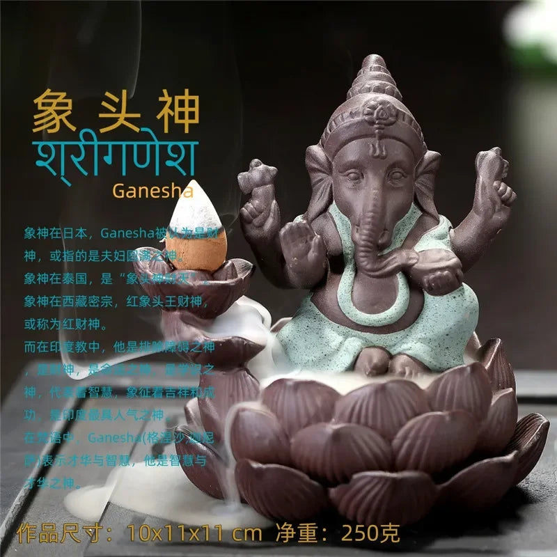 statue ganesh pierre beige texture granulée indien cendrier fixations traditionnel
