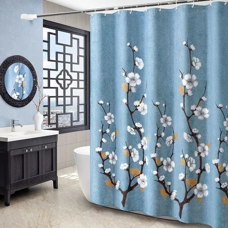 rideau douche fleuri moderne bleu clair métalliques polyester opaque 180cm 200cm
