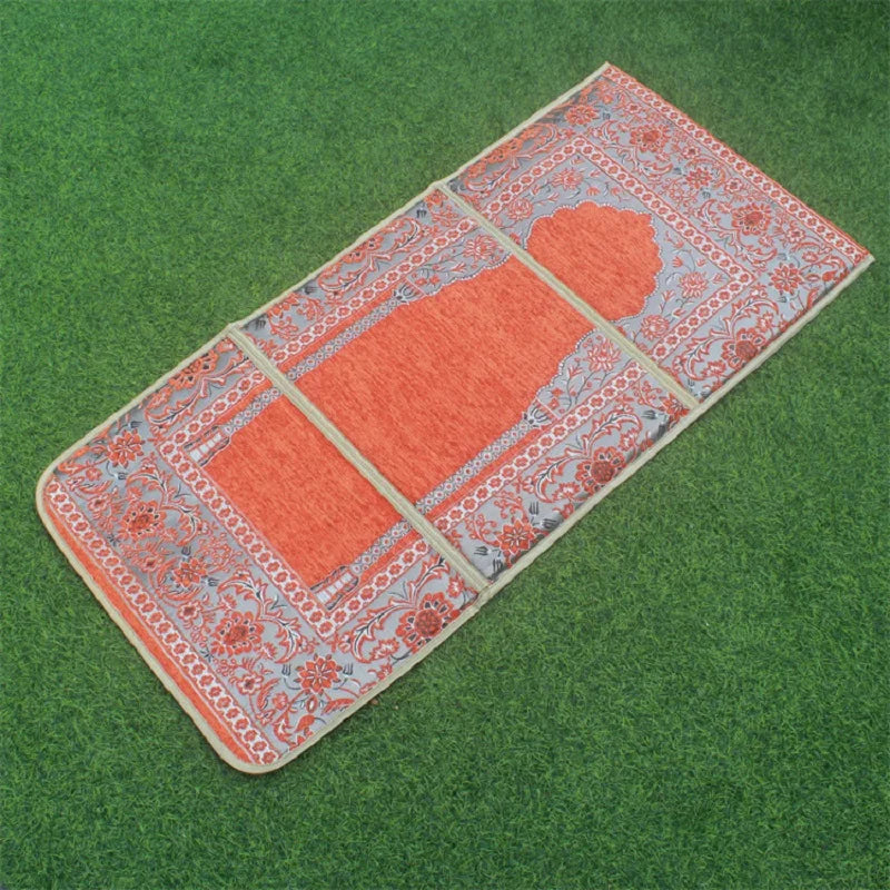 tapis prière musulman moderne polyester antidérapant motifs géométriques poignées sac voyage blanc violet bleu