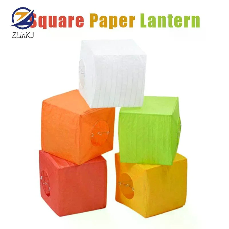 lanternes carrées papier texturé vert orange rouge blanc simples décoratives suspension fêtes mariage