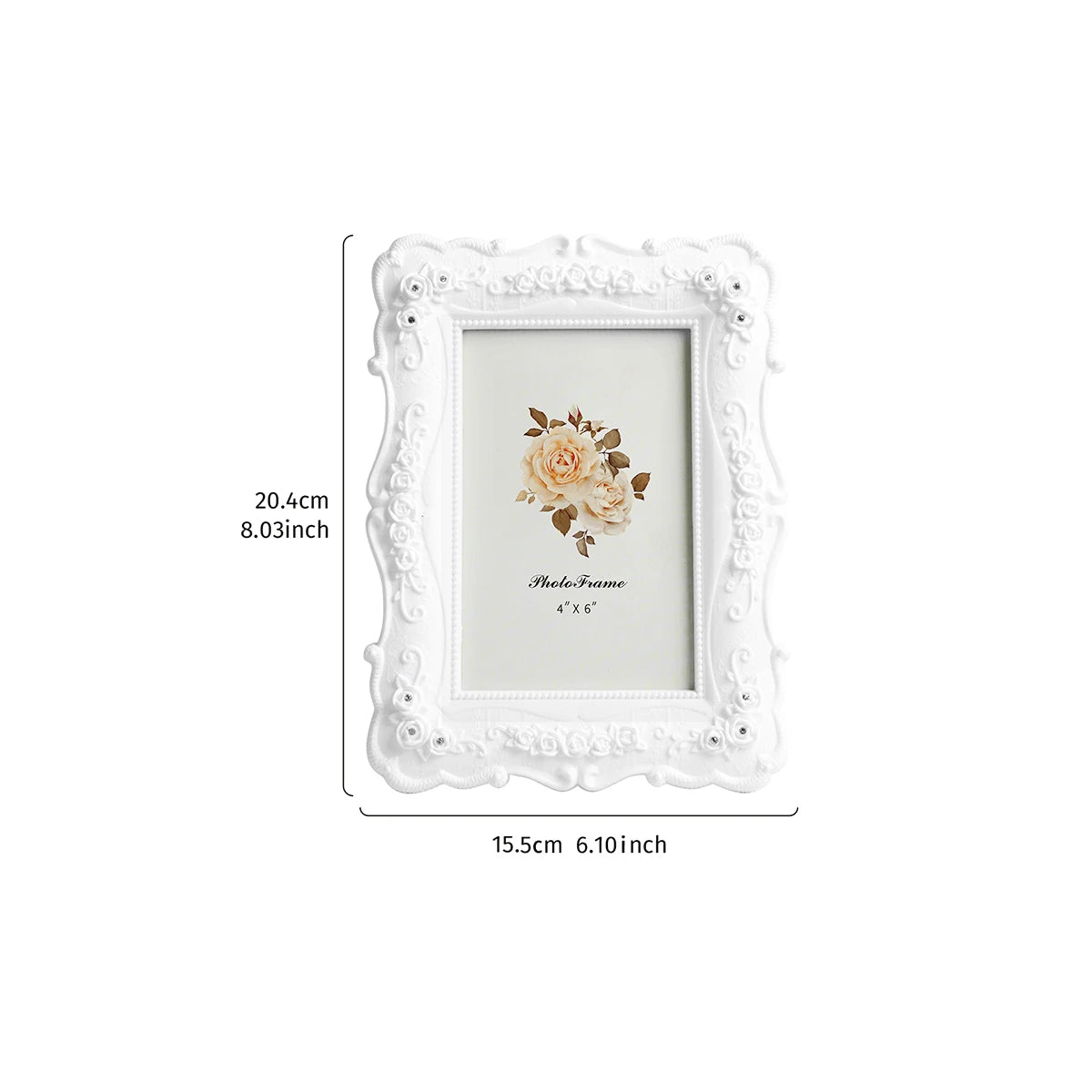 cadre photo décoratif classique floral roses blanc sculpté baroque vintage