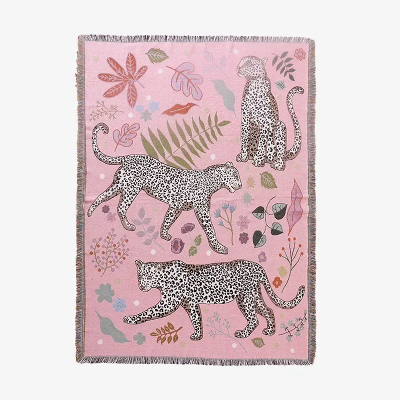 tapis vintage artisanal chats feuilles animaux portable printemps automne maison camping pique nique