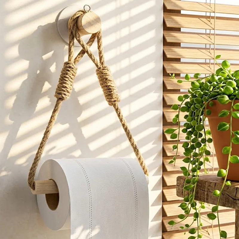 porte rouleau papier toilette bois tressé rustique adhésif décoration feuilles baies rouges diffuseur huiles