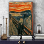 tableau abstrait the scream peinture huile lignes ondulées deco maison mur vertical orange noir