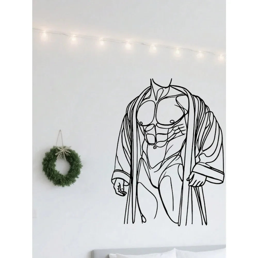 autocollant mural minimaliste personnage musclé noir résistant salle bain