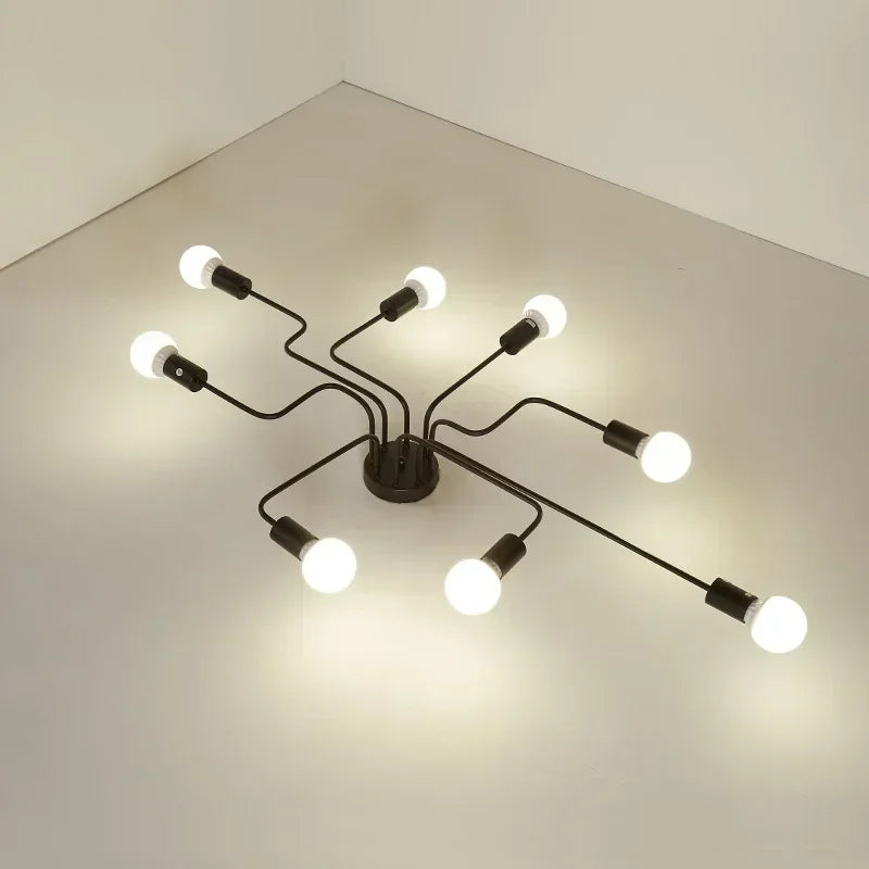 lampe suspension industrielle moderne noir ampoules blanches éclairage intérieur décoration salon loft
