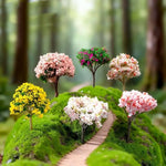 miniatures arbres fleurs vert rose jaune blanc réaliste détaillées décoration jardin féerique