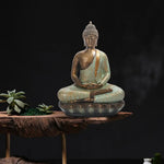 statue bouddha résine bronze zen jardin décoration extérieure or vieilli points coiffure plantes grasses