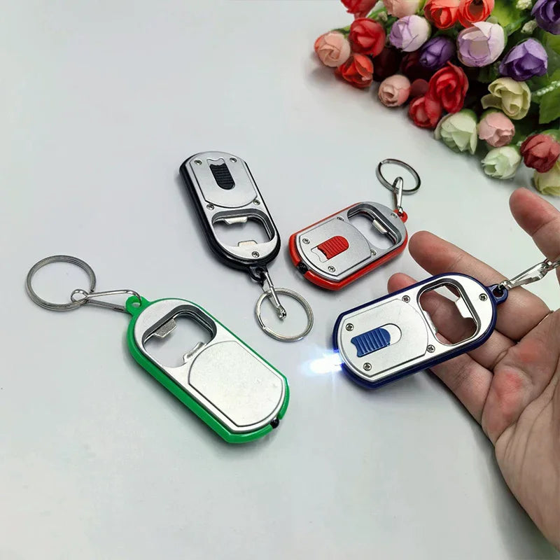 porte clés ouvre bouteille led mini lampe torche clé anneau noir bleu vert rouge