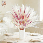 bouquet plumes graminées fleurs séchées blanc rose boho décoration intérieure anniversaire mariage