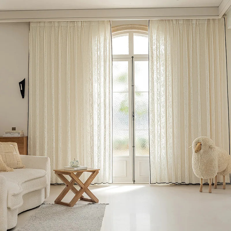 rideau tulle brodé beige semi transparent classique maison européen américain