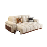 canapé lit moderne velours beige gris oreillers 216cm 92cm 115cm bois remplissage éponge