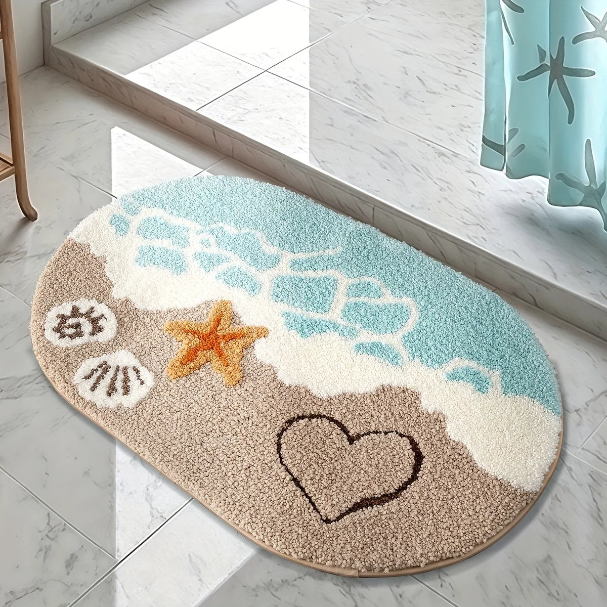 tapis plage antidérapant doux sable vague coquillage entrée intérieur extérieur sable motif plage