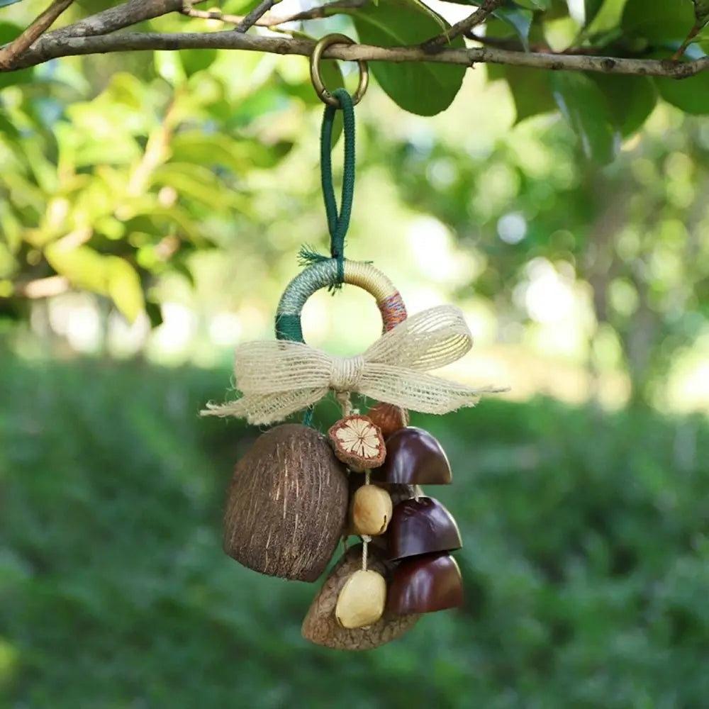 porte clés boho coquilles noix animal compagnie naturel bois marron clé