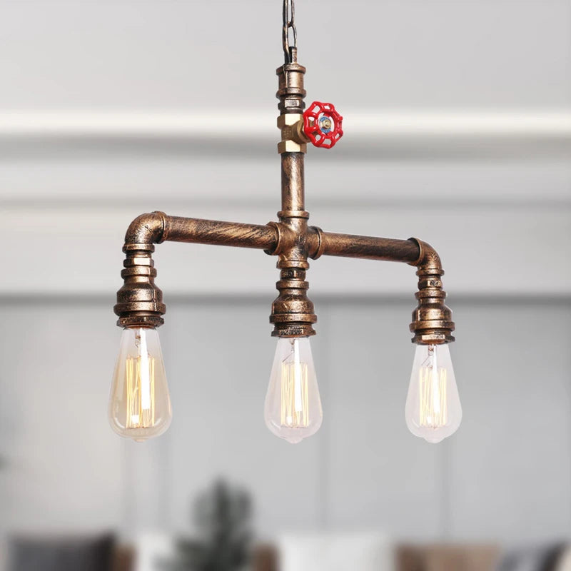 Lampe suspendue industrielle bronze noir rouge verre transparent chaîne métallique E27 vintage 10 15m²