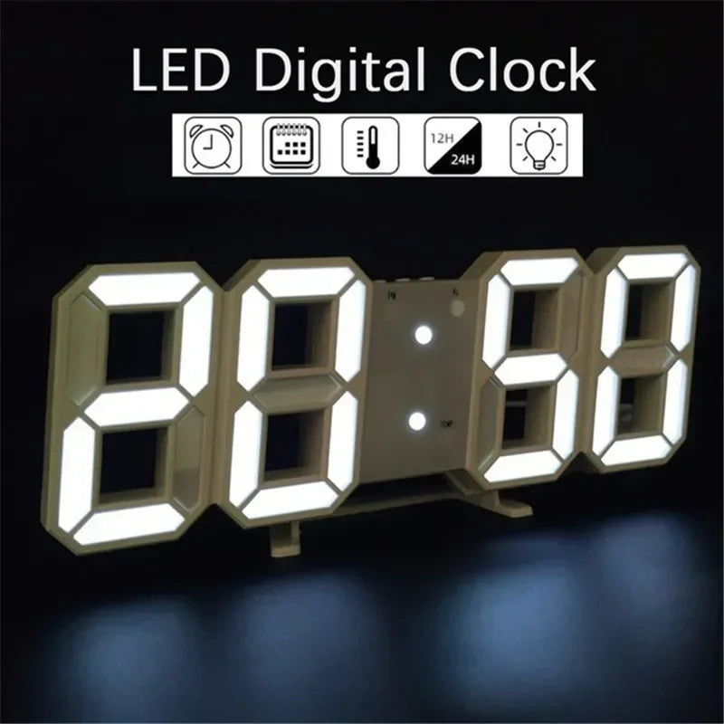 horloge numérique led moderne noire blanche pied carré chambre salon