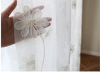 rideau blanc transparent polyester broderie fleurs décoratif salon fenêtre maison