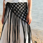 ceinture tissée franges vert olive blanche boho chic femme ACCESSOIRE JUPES MODE ETHNIQUE ANCIENT