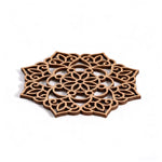 coasters bois marron floral gravé respectueux environnement 12cm artisanal décoration maison yoga meditation