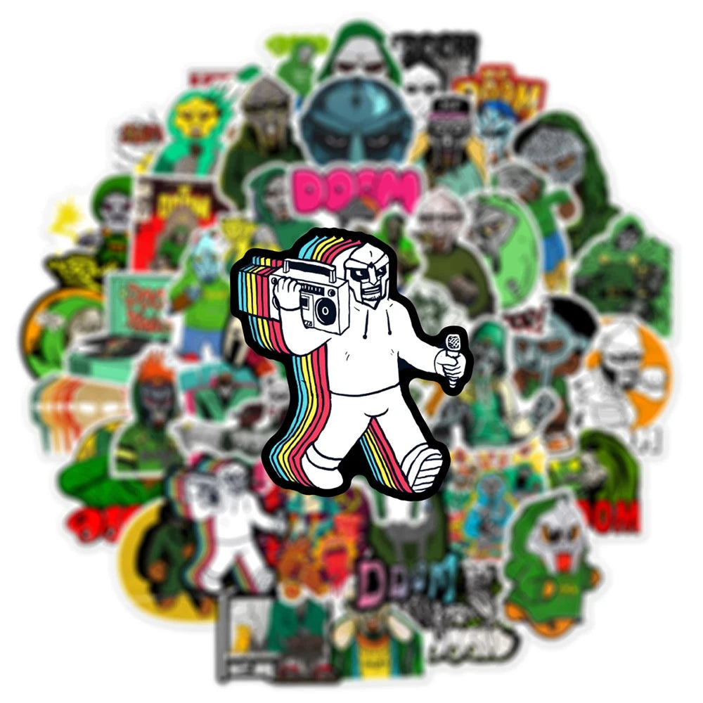 stickers cartoon graphiques personnages dessins animés masques logos doom multicolore vert noir rouge bleu