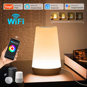 lampe chevet intelligente led wifi blanc socle bois couleurs multiples moderne minimaliste