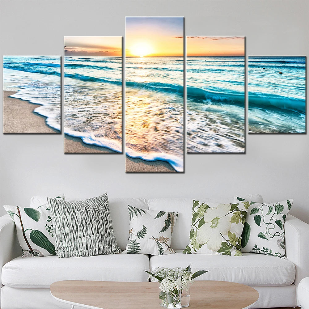 tableaux decoratifs paysage marin coucher soleil vagues plage moderne sans cadre