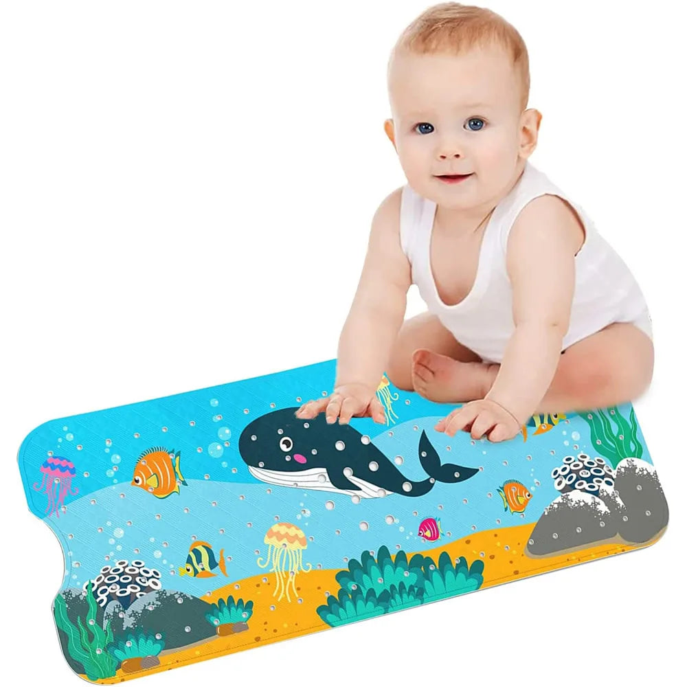 tapis bain anti dérapant thème marin poissons coraux dimensions 100cm 40cm moderne enfantin