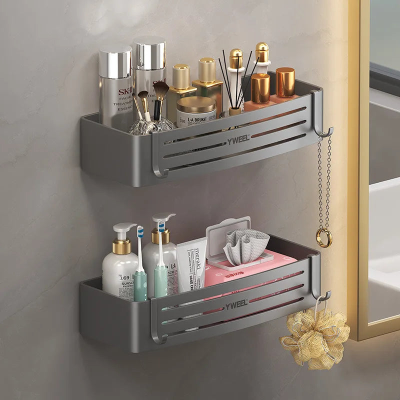 étagère murale moderne trois niveaux gris métallisé adhésif salle bain porte savon porte serviettes