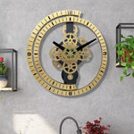 horloge murale décorative engrenages industriels noir blanc doré chiffres cercle métal transparent salon