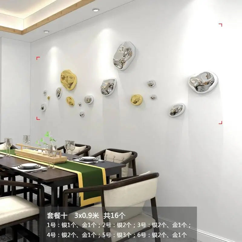 décoration murale moderne boules argent dorées fixations set intérieur