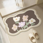 tapis sol moderne minimaliste fleurs tulipes marguerites peace harmony beige rose clair vert gris