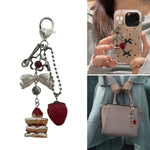 porte clés femme argent rouge blanc motif fraise sandwich cœur mignon retour école