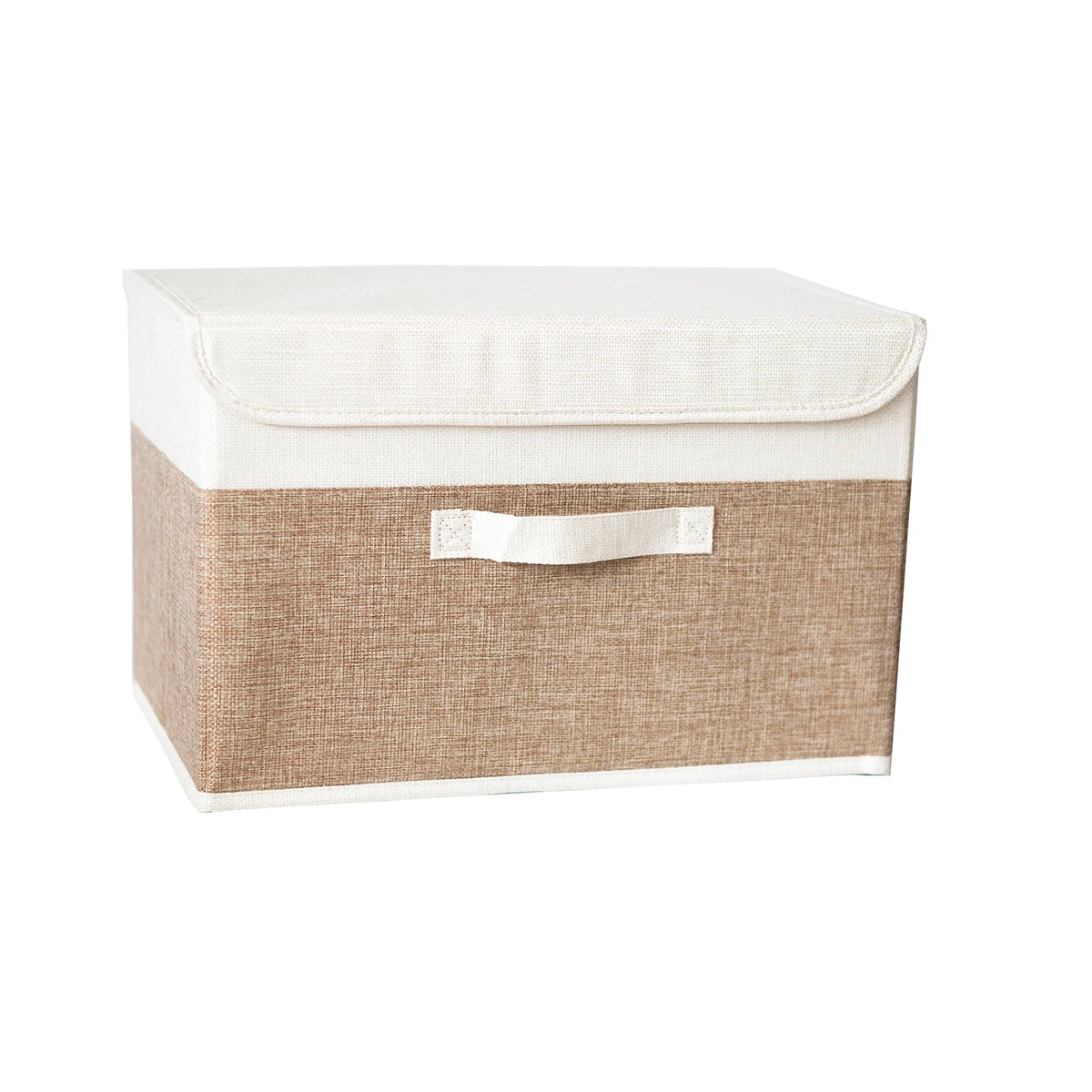 boîte rangement pliable tissu lin gris beige couvercle poignées vêtements