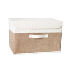 boîte rangement pliable tissu lin gris beige couvercle poignées vêtements