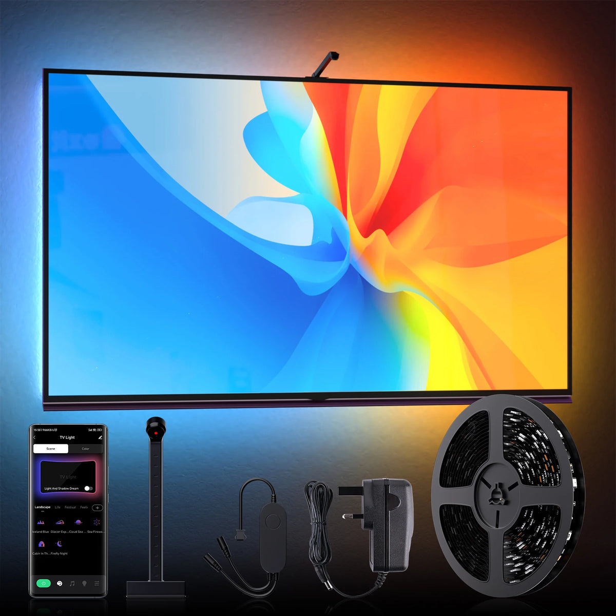 ruban led noir adhésif points lumineux moderne télécommande adaptateur secteur 3m 5m 6m 7m