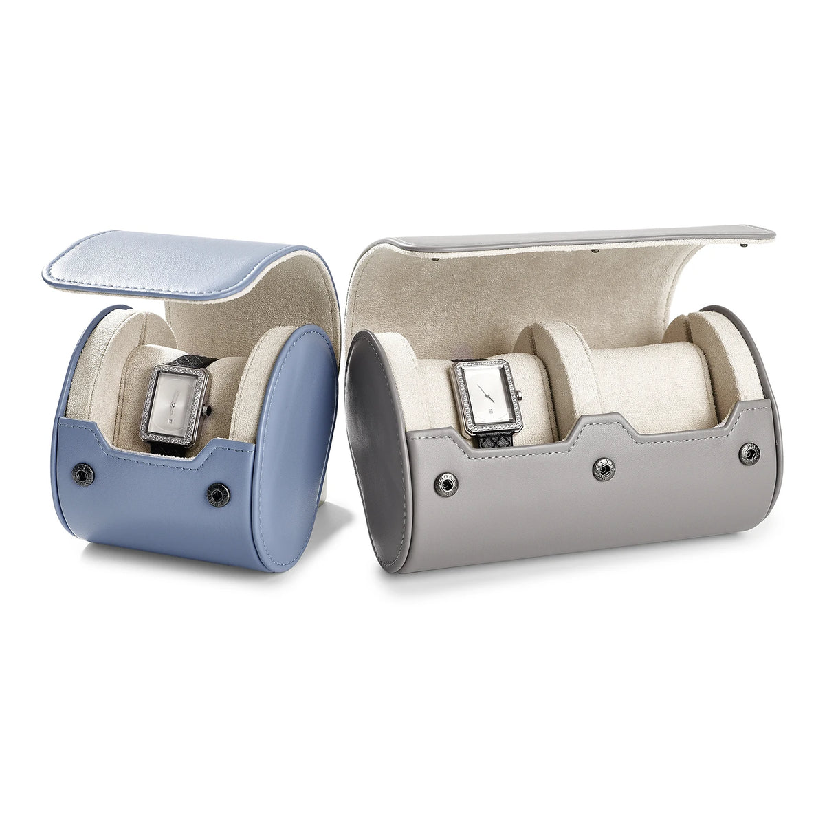 boîte montres cuir simili bleu clair moderne slots rangement voyage