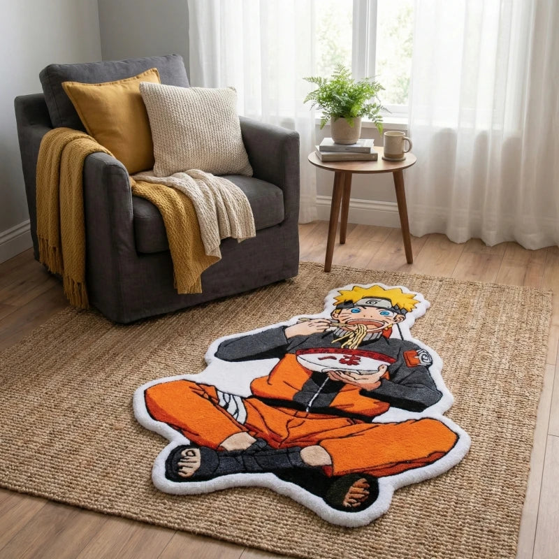 tapis décoratif anime personnages couleurs orange noir blanc mangé nouilles doux contemporain chambre salon