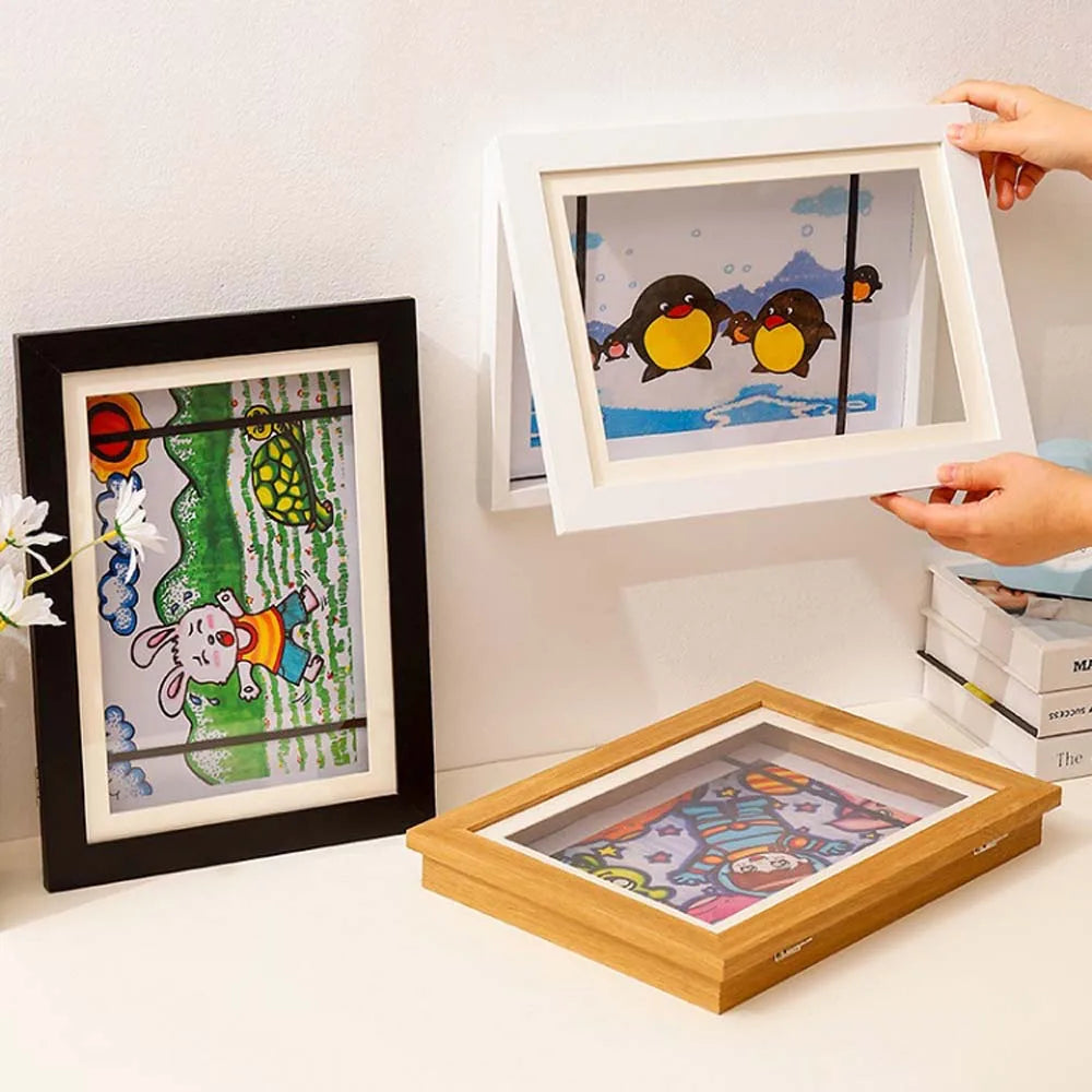Cadre tableau moderne enfants noir blanc bois motifs colorés élastique internemodifiable