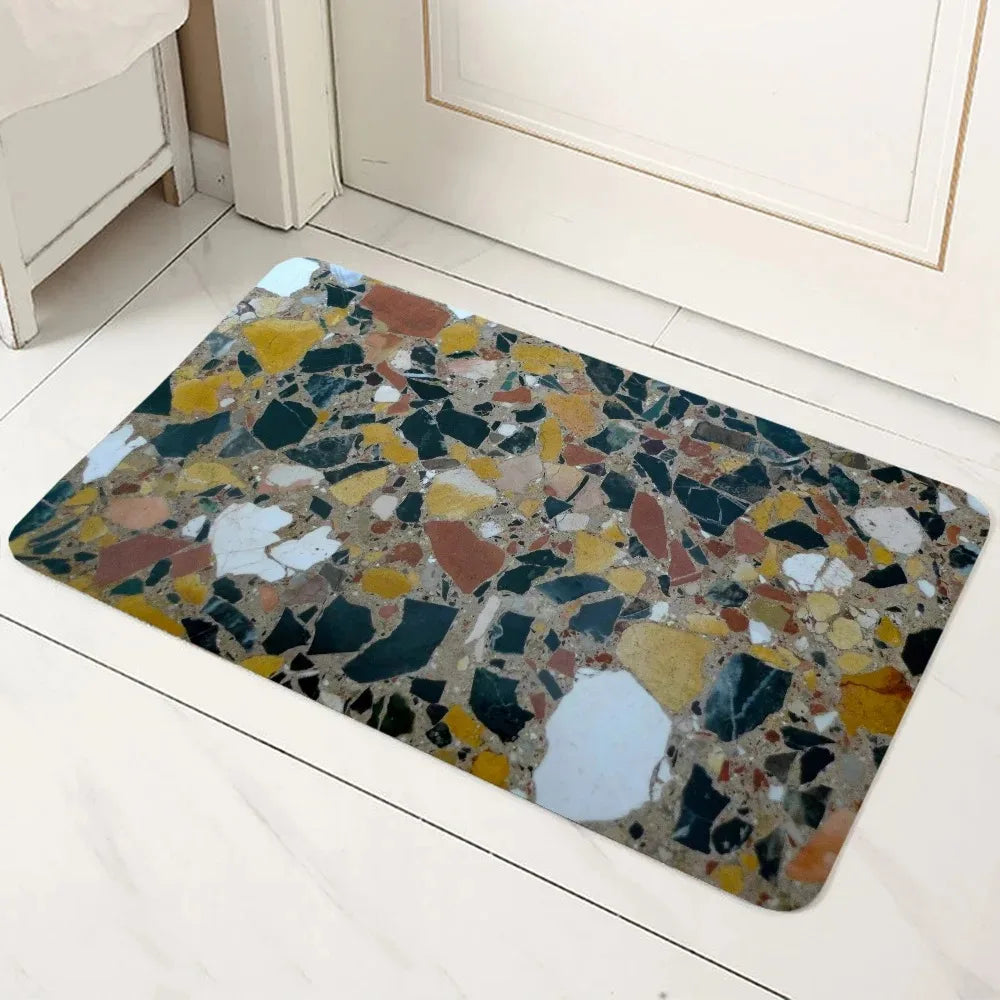 tapis sol géométrique marbré moderne minimaliste antidérapant bleu blanc
