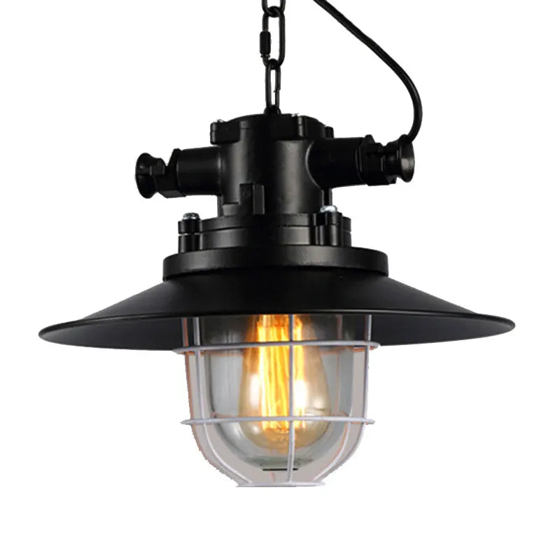 lampe suspendue industrielle noir grille métallique salon chambre bar étanche rétro