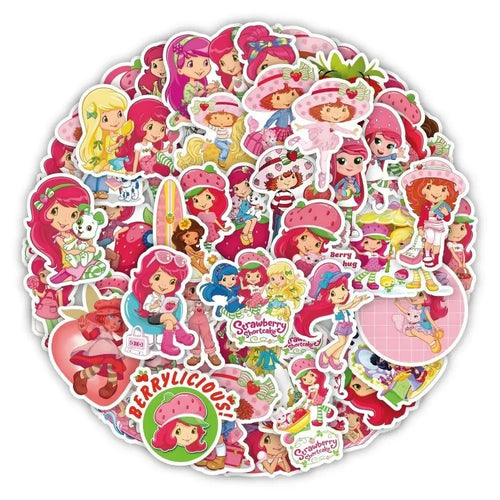 sticker autocollants dessins animés fraises fruits accessoires rose vert blanc noirscrição