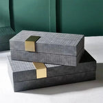 boîtes bijoux cuir gris vert moderne élégantes plaque dorée rangement cosmétiques pots rangement