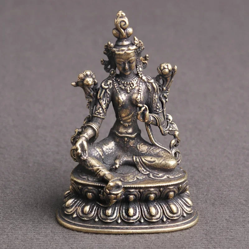 statue bouddhiste bronze doré décoration complexe base florale traditionnelle religieuse maison