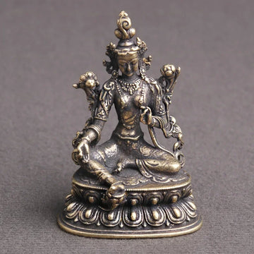 statue bouddhiste bronze doré décoration complexe base florale traditionnelle religieuse maison