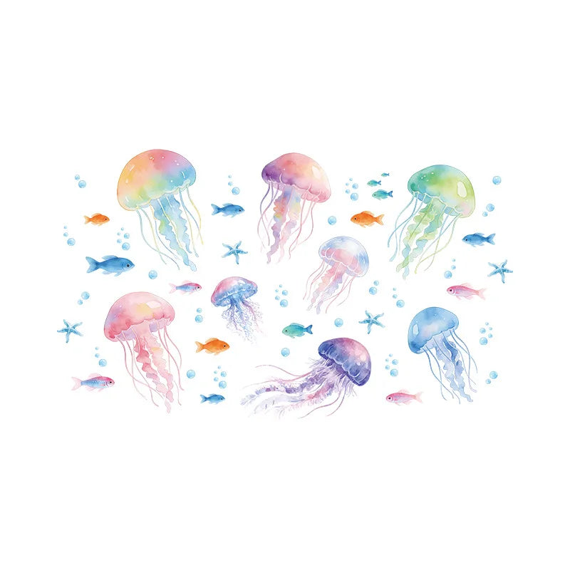décoration murale stickers aquarelle méduses poissons étoiles mer enfants chambre salon nursery